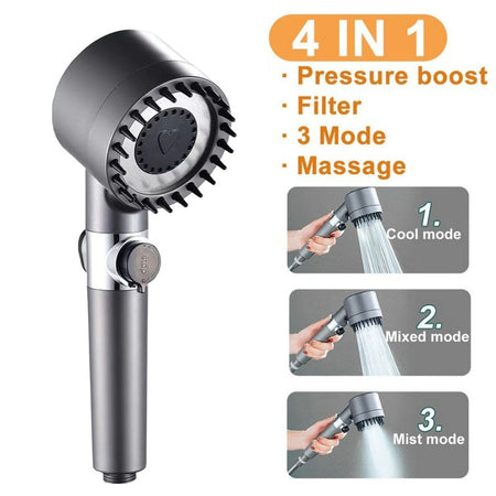 Pommeau de douche haute pression, 3 Modes de douche réglables, économie d'eau, arrêt à une touche, Massage de l'eau, pommeau de douche avec élément filtrant